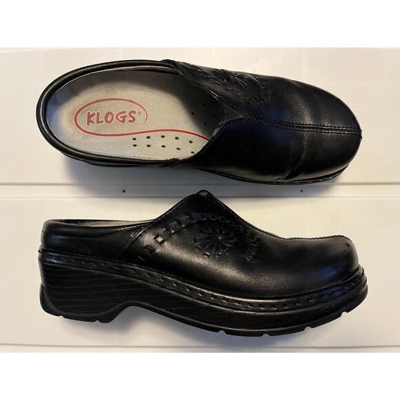 KLOGS Leather Clogs Mules Womens 9.5 M Slip On Comfort Shoe Black Slip Resistant - Picture 1 of 12